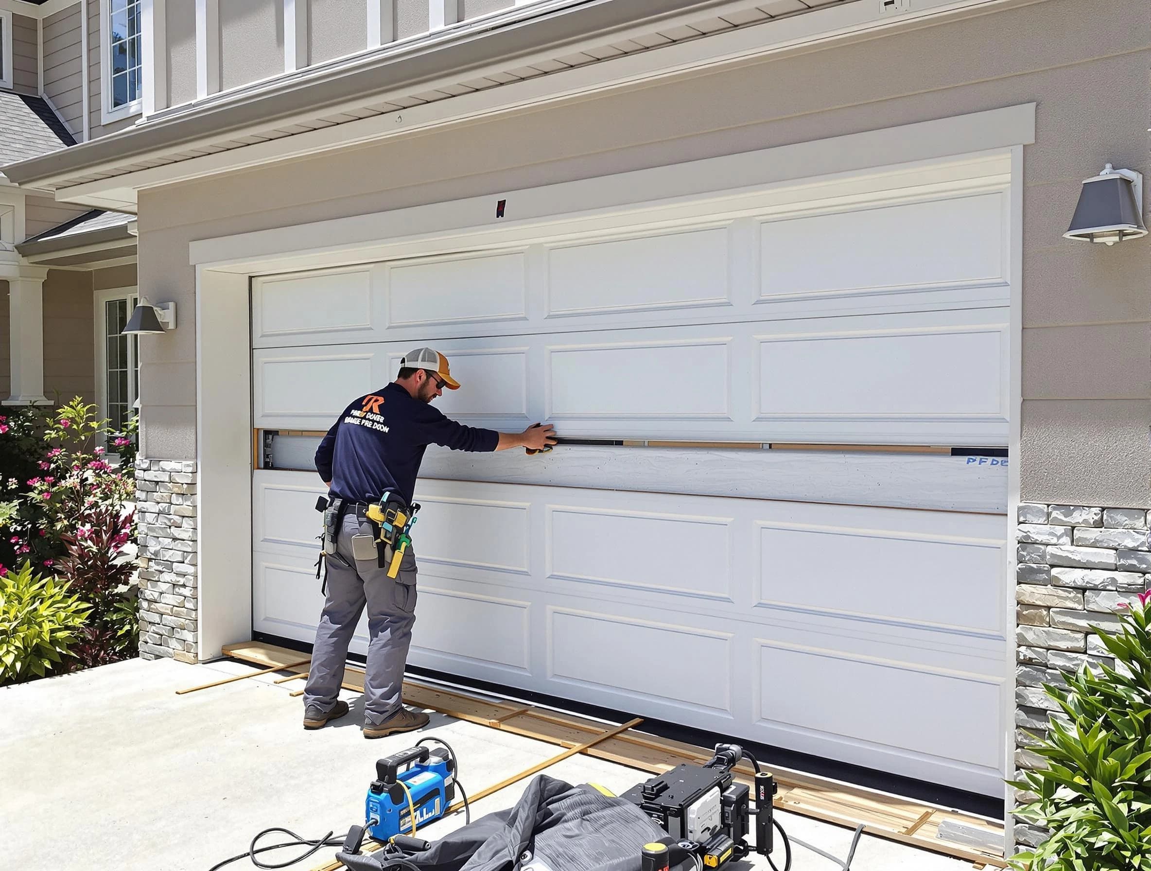 Conley Garage Door Repair team performing complete garage door replacement at Conley residence