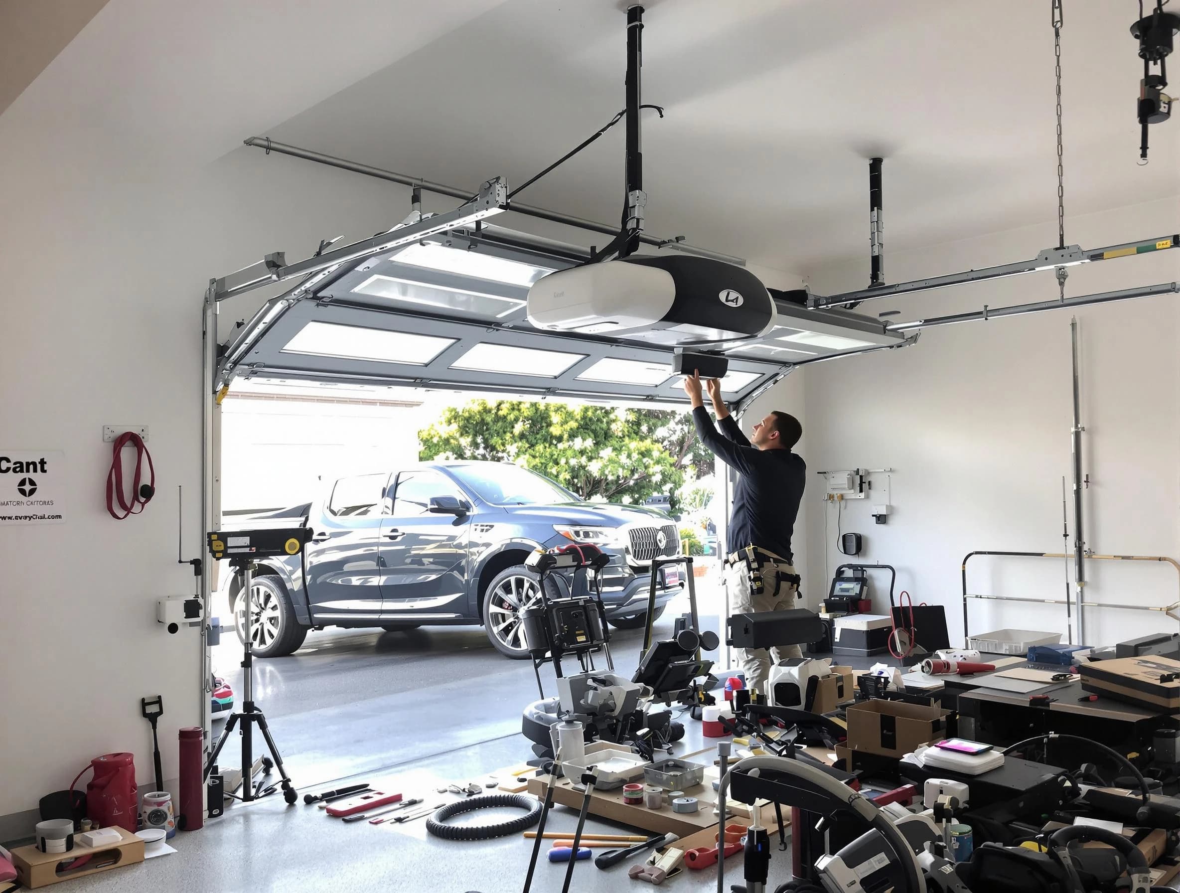 Conley Garage Door Repair specialist installing smart garage door opener system in Conley home
