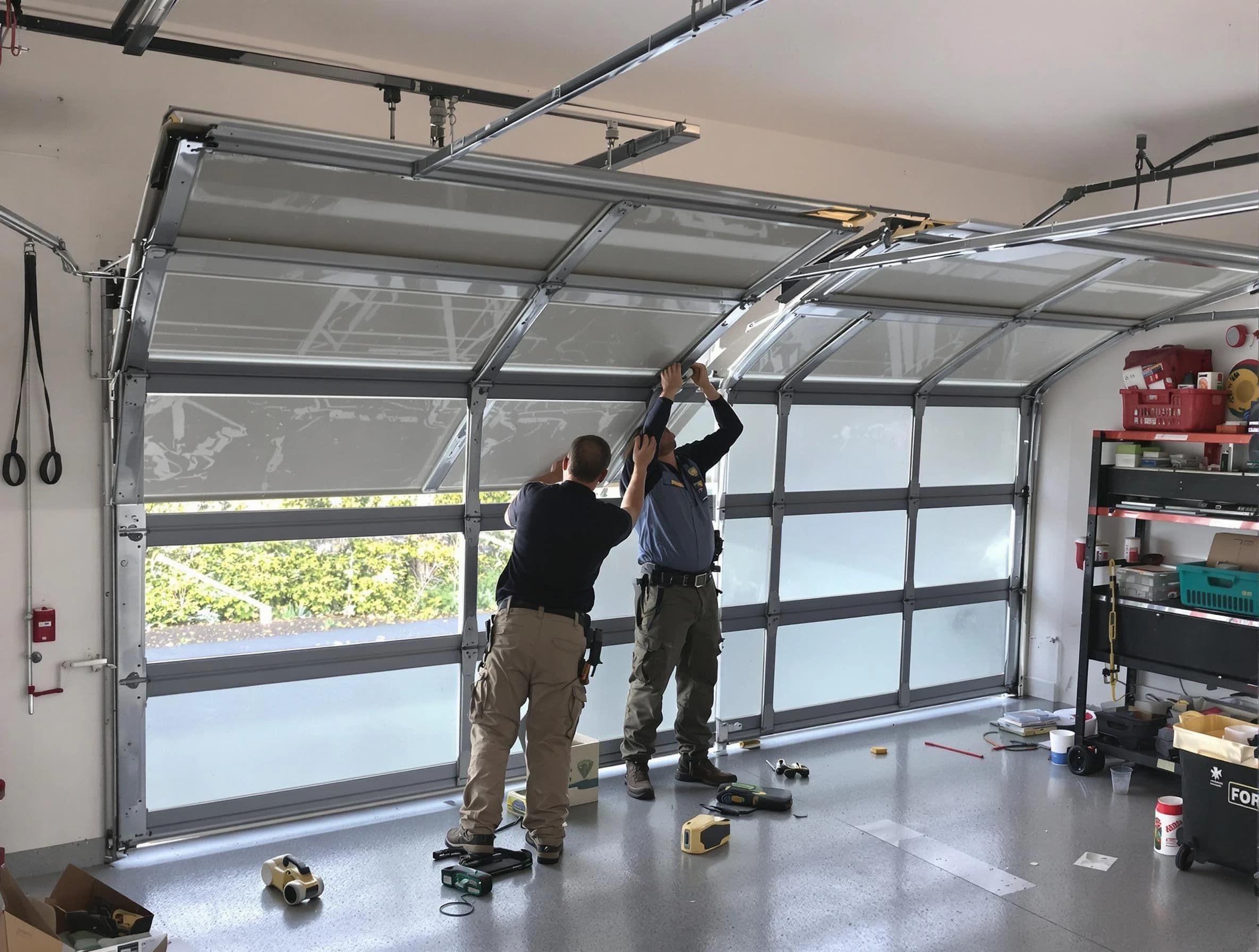 Conley Garage Door Repair expert performing precise panel replacement on Conley garage door