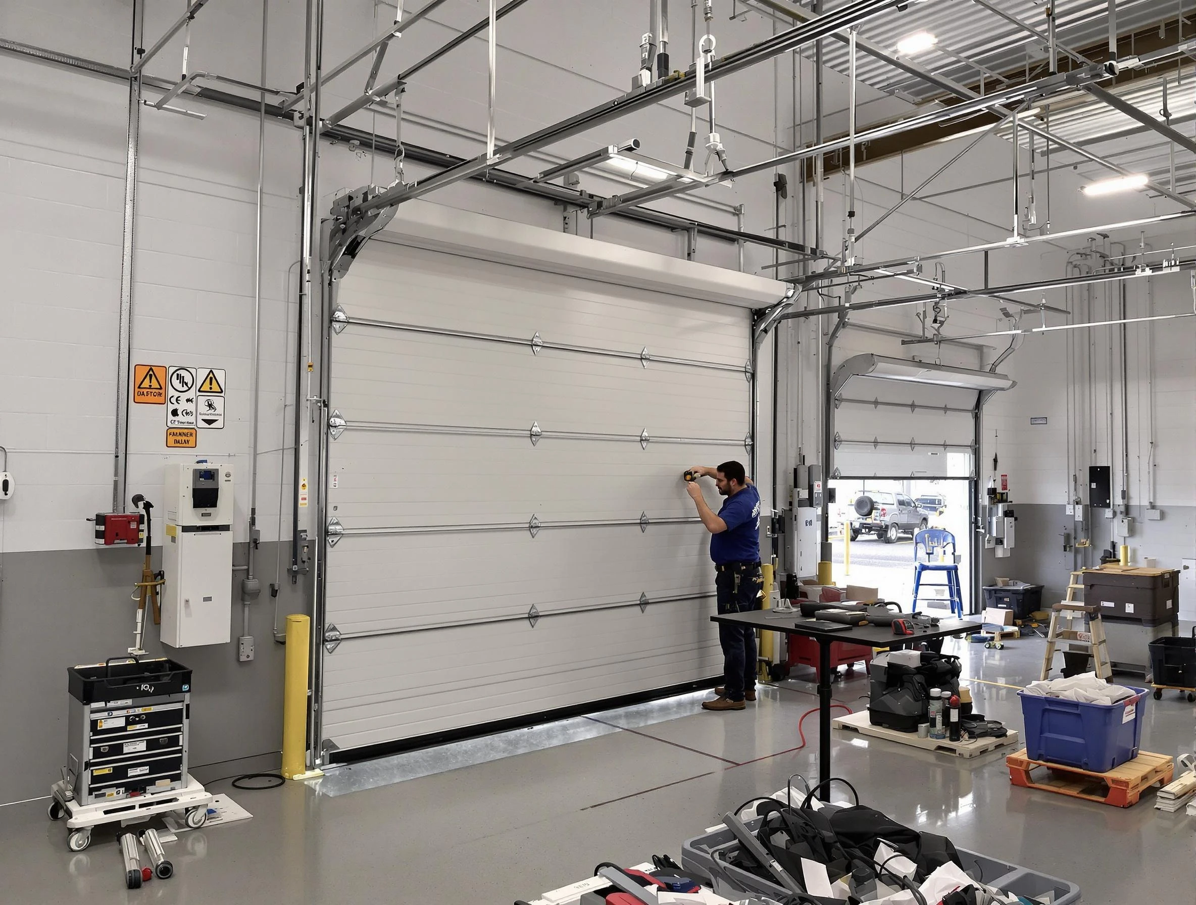 Commercial garage door repair being performed by Conley Garage Door Repair expert in Conley